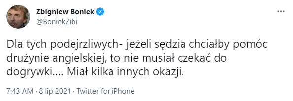 TWEET Zbigniewa Bońka z dzisiejszego poranka na temat meczu Anglii z Danią :D